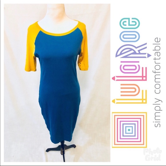 LuLaRoe Dresses & Skirts - LuLaRoe Julia Blue & Gold Dress NWT Size Small